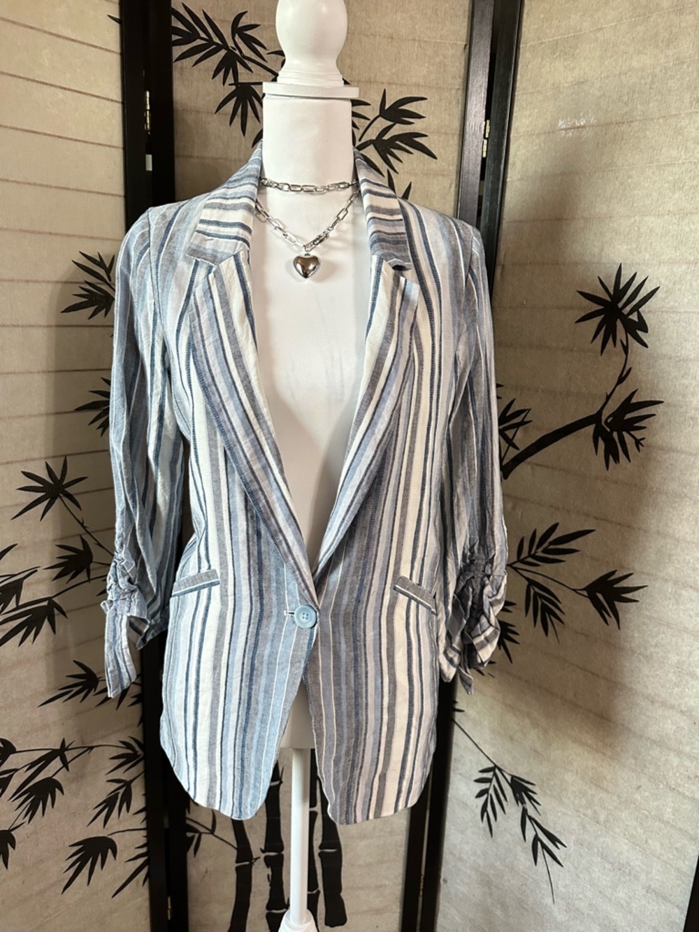 Drew Catalina Striped Linen-Blend Blazer Size S
